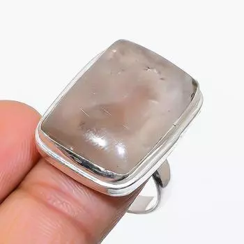 Кольцо ручной работы из стерлингового серебра 925 пробы с натуральным розовым кварцем, размер 7,5 d4T98