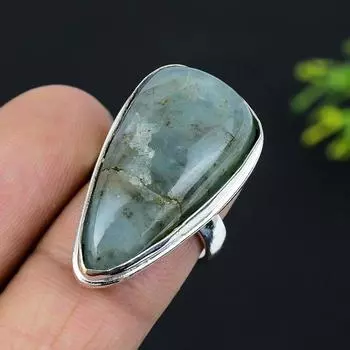 Кольцо ручной работы из стерлингового серебра 925 пробы с натуральным аквамарином, размер 6,5 o9a37