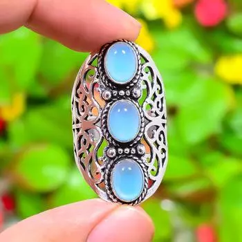 Кольцо ручной работы из стерлингового серебра 925 пробы с натуральным аквамарином, размер 10,5 K2e11