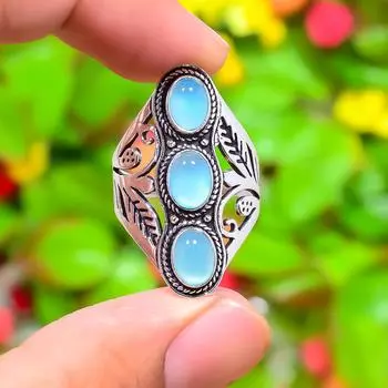 Кольцо ручной работы из стерлингового серебра 925 пробы с натуральным аквамарином, размер 10,5 S0P28