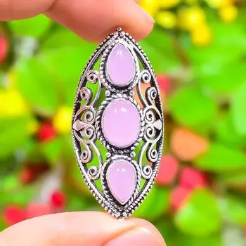 Кольцо ручной работы из стерлингового серебра 925 пробы с натуральным розовым кварцем, размер 9 U2D39