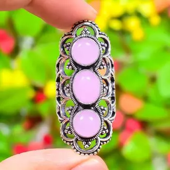 Кольцо ручной работы из стерлингового серебра 925 пробы с натуральным розовым кварцем, размер 8 h8O27