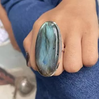 Кольцо ручной работы из стерлингового серебра 925 пробы с лабрадоритом ко Дню святого Валентина, все размеры 7 жёлтый