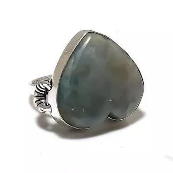 Кольцо ручной работы из стерлингового серебра 925 пробы с натуральным аквамарином, размер 9,5 H3D77