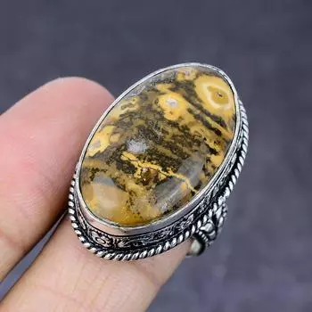 Кольцо ручной работы из стерлингового серебра 925 пробы с натуральным драгоценным камнем Gila Monster, размер 9 M3T13