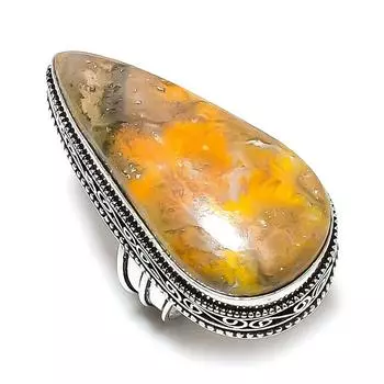 Кольцо ручной работы из стерлингового серебра 925 пробы с натуральным драгоценным камнем шмельная яшма, размер 9 L8e99