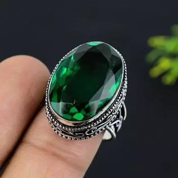 Кольцо ручной работы из стерлингового серебра 925 пробы с драгоценным камнем перидот, размер 8,5 M3U08