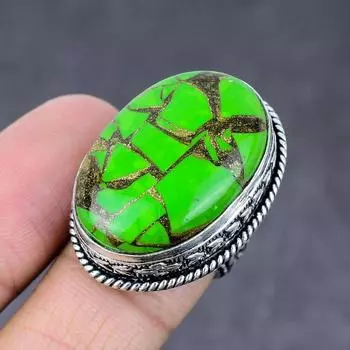 Кольцо ручной работы из стерлингового серебра 925 пробы с натуральным зеленым бирюзовым камнем, размер 8 y9i68