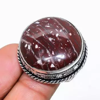 Кольцо ручной работы из стерлингового серебра 925 пробы с натуральным драгоценным камнем Мак-Яшма, размер 7 h5J28