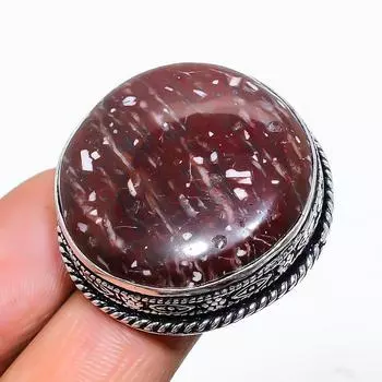Кольцо ручной работы из стерлингового серебра 925 пробы с натуральным драгоценным камнем Мак-Яшма, размер 8 A1W33