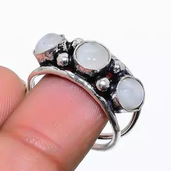 Кольцо ручной работы из стерлингового серебра 925 пробы с натуральным радужным лунным камнем, размер 7,5 J5W93