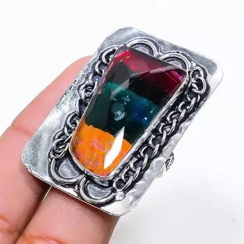 Кольцо ручной работы из стерлингового серебра 925 пробы с натуральным стеклянным драгоценным камнем Dicorich, размер 9 i1G03
