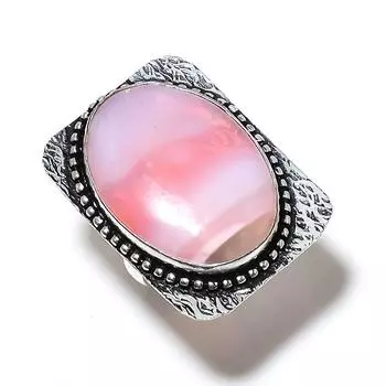 Кольцо ручной работы из стерлингового серебра 925 пробы с розовым ботсванским друзом, размер 7, N9B13