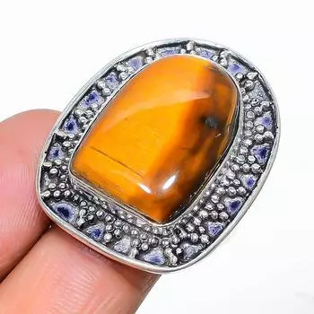 Кольцо ручной работы из стерлингового серебра 925 пробы с натуральным тигровым глазом, размер 8,5, O7h28