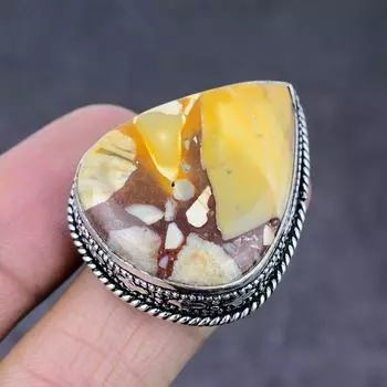 Кольцо ручной работы из стерлингового серебра 925 пробы с натуральным драгоценным камнем дикой лошади, размер 8 H8W11