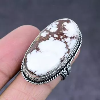 Кольцо ручной работы из стерлингового серебра 925 пробы с натуральным драгоценным камнем дикой лошади, размер 8 S0H51