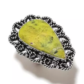 Кольцо ручной работы из стерлингового серебра 925 пробы с натуральным драгоценным камнем Атлантисит, размер 7,5 B4y44