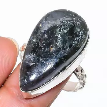 Кольцо ручной работы из стерлингового серебра 925 пробы с натуральным камнем ларвикит, размер 10,5 l9c83