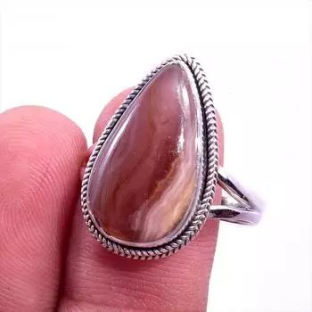 Кольцо ручной работы из стерлингового серебра 925 пробы с натуральным медовым родохрозитом S.10 w9P87