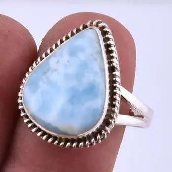 Кольцо ручной работы из стерлингового серебра 925 пробы с драгоценным камнем Natural Republic Ларимар S.8 дюйма Z5g64