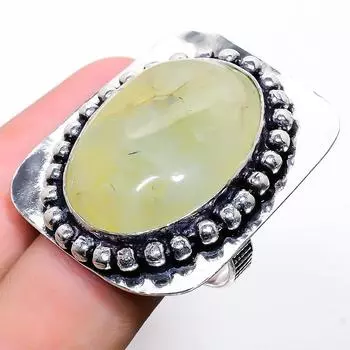 Кольцо ручной работы из стерлингового серебра 925 пробы с натуральным драгоценным камнем пренитом, размер 10,5 l5Z00