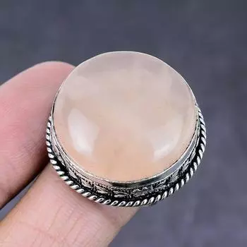 Кольцо ручной работы из стерлингового серебра 925 пробы с натуральным розовым кварцем, размер 9 n0B19