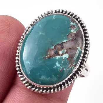 Кольцо ручной работы из стерлингового серебра 925 пробы с натуральным тибетским бирюзовым камнем, размер 9 G0l39