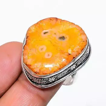 Кольцо ручной работы из стерлингового серебра 925 пробы с натуральным желтым солнечным кварцем, размер 8 y2U01