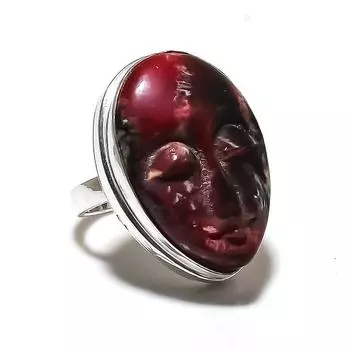 Кольцо ручной работы из стерлингового серебра 925 пробы с натуральным красным бирюзовым камнем, размер 7 b8T10