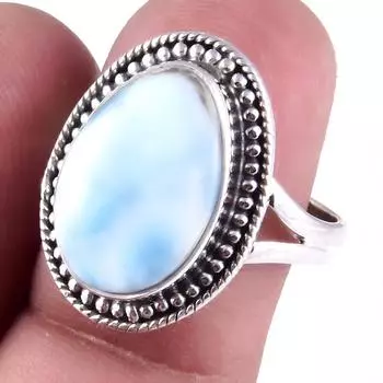 Кольцо ручной работы из стерлингового серебра 925 пробы с драгоценным камнем Natural Republic Ларимар, размер 8 дюймов o5P89