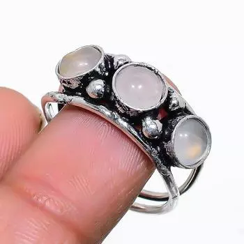 Кольцо ручной работы из стерлингового серебра 925 пробы с натуральным розовым кварцем, размер 10 S4B43