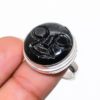 Кольцо ручной работы из стерлингового серебра 925 пробы с натуральным черным ониксом, размер 7 T3S78