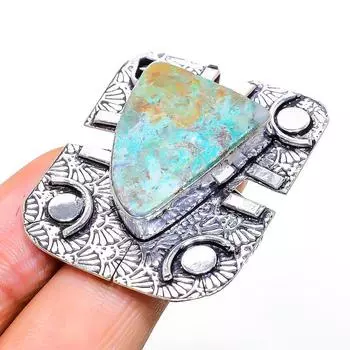 Кольцо ручной работы из стерлингового серебра 925 пробы с натуральным драгоценным камнем хризоколла, размер 9,5 J3Z63