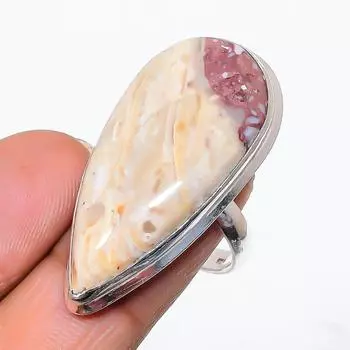 Кольцо ручной работы из стерлингового серебра 925 пробы с натуральным драгоценным камнем дикой лошади, размер 7 k6i41