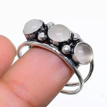 Кольцо ручной работы из стерлингового серебра 925 пробы с натуральным розовым кварцем, размер 10 q2R66