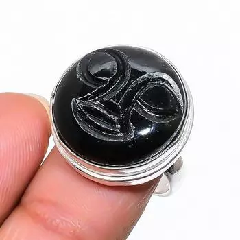 Кольцо ручной работы из стерлингового серебра 925 пробы с натуральным черным ониксом, размер 6,5 S6l74