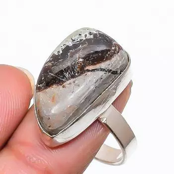 Кольцо ручной работы из стерлингового серебра 925 пробы с натуральным септарским камнем, размер 10,5 v5N47