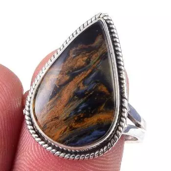 Кольцо ручной работы из стерлингового серебра 925 пробы с натуральным драгоценным камнем питерсит S.7.5 N0h17