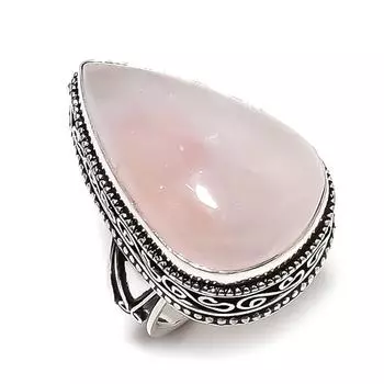 Кольцо ручной работы из стерлингового серебра 925 пробы с натуральным розовым кварцем, размер 7,5 m5w50