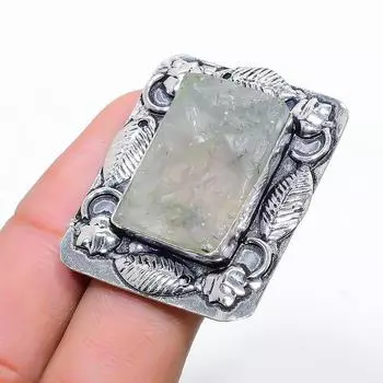 Кольцо ручной работы из стерлингового серебра 925 пробы с натуральным драгоценным камнем пренитом, размер 7,5 G1I33