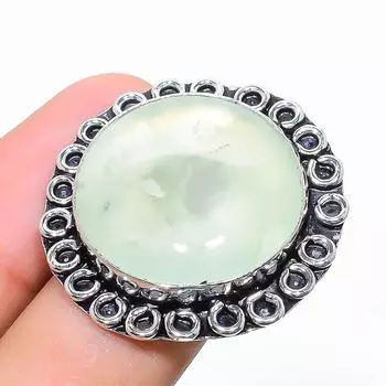 Кольцо ручной работы из стерлингового серебра 925 пробы с натуральным драгоценным камнем пренитом, размер 7,5 K5o45