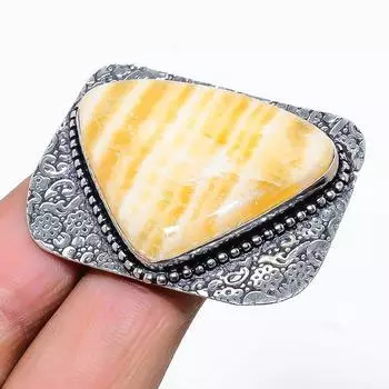 Кольцо ручной работы из стерлингового серебра 925 пробы с натуральным желтым септарским драгоценным камнем S.8.5 n1i79