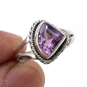 Кольцо ручной работы из стерлингового серебра 925 пробы с натуральным розовым аметистом, размер 5,5 w6i03