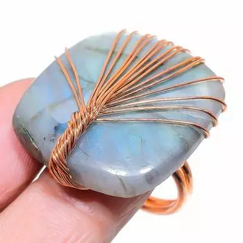 Кольцо ручной работы из стерлингового серебра 925 пробы с натуральным лабрадоритом, размер 8,5 M4N51