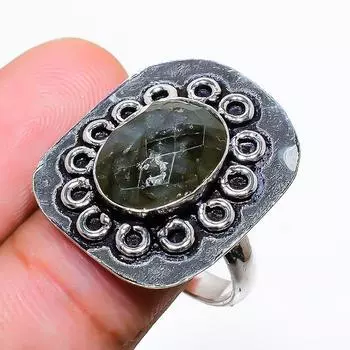 Кольцо ручной работы из стерлингового серебра 925 пробы с натуральным лабрадоритом, размер 9 N6U61