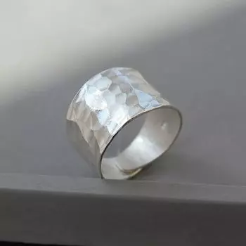Кольцо ручной работы, модное облако с шелковым узором, широкое пластинчатое кольцо с молотком, мужское и женское кольцо с открытым пальцем