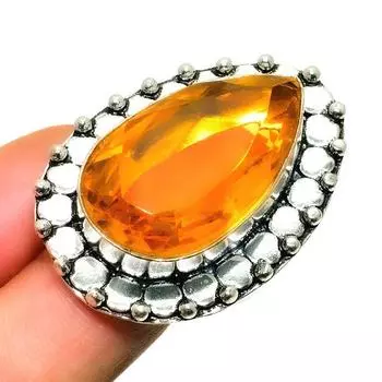 Кольцо ручной работы с цитрином, посеребренное, размер 7