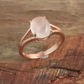 Кольцо ручной работы с драгоценным камнем из розового кварца 100% стерлингового серебра 925 пробы с покрытием из розового золота 5 розового золота