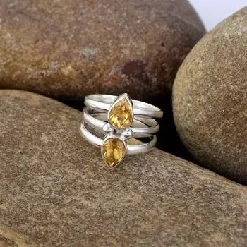 Кольцо ручной работы с драгоценным камнем цитрин, Серебряное кольцо 925 пробы, Заявление о ювелирных изделиях, Кольцо для праздничной одежды, Рождественский подарок, Твердое кольцо, Ювелирные изделия ручной работы 6