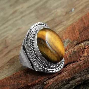 Кольцо ручной работы с драгоценным камнем «Тигровый глаз» из стерлингового серебра 925 пробы, ювелирные украшения 5 коричневый